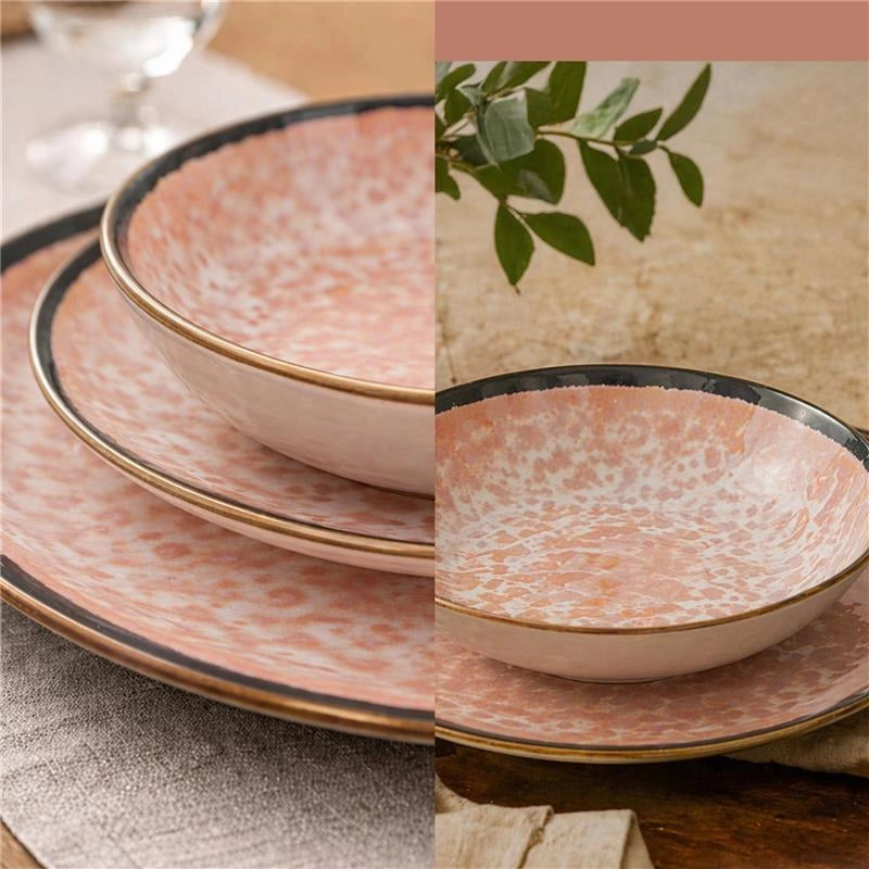 MA MAISON SERVIZIO PIATTI 18 PEZZI STILE ASTRATTO ROSA 6 FONDI - 6 PANI - 6 DA DESSERT PER LAVASTOVIGLIE E MICROONDE 6 PERSONE