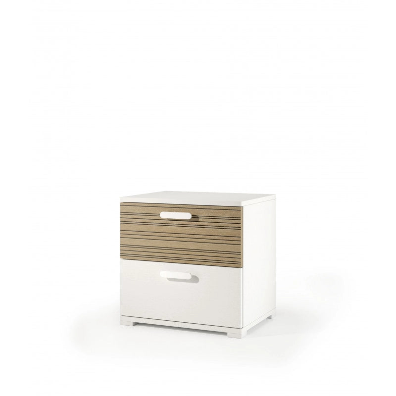 Comodino 2 cassetti con guide in metallo bianco e rovere rigato 40x50x45 cm - Terraneo