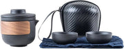 Set di tè portatile per viaggi - Mini infusore ceramico per esterno - Borsa di stoccaggio inclusa - Tazza nera - 2 tazze