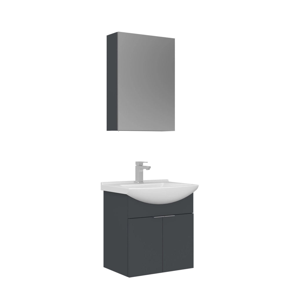 Set mobile lavabo con specchio (2 pezzi) "Purus 55" - 55 x 50 x 58 cm - Antracite opaco