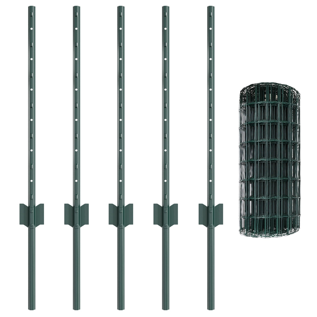 Recinzione Euro con 5 pali a U Verde 0.6x10 m Acciaio