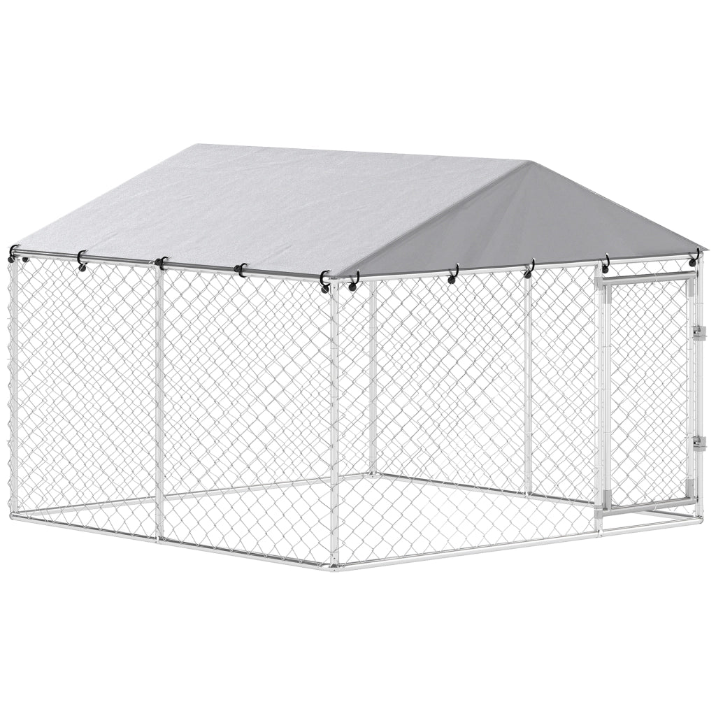 Recinto per Cani da Esterno 230x230x170 cm con Tetto in PE Anti-UV Impermeabile Doppia Chiusura in Acciaio Zincato