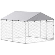 Recinto per Cani da Esterno 230x230x170 cm con Tetto in PE Anti-UV Impermeabile Doppia Chiusura in Acciaio Zincato