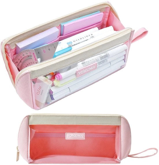 Etui per ragazze, etui trasparente, borsa per scuola, grande capacità per adolescenti e adulti, borsa per scuola, estetico etui (rosa)