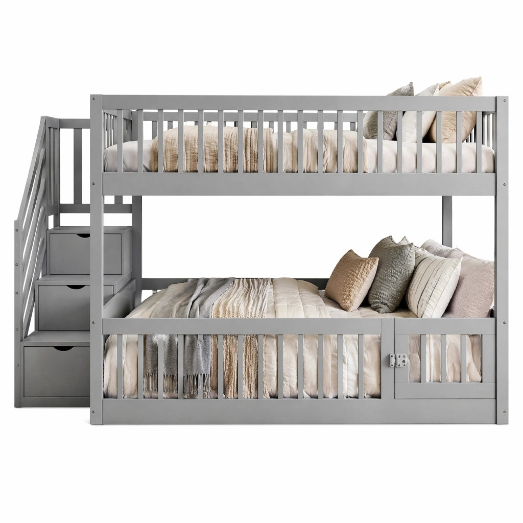 Letto a castello 140x200 cm in legno grigio con scala contenitore