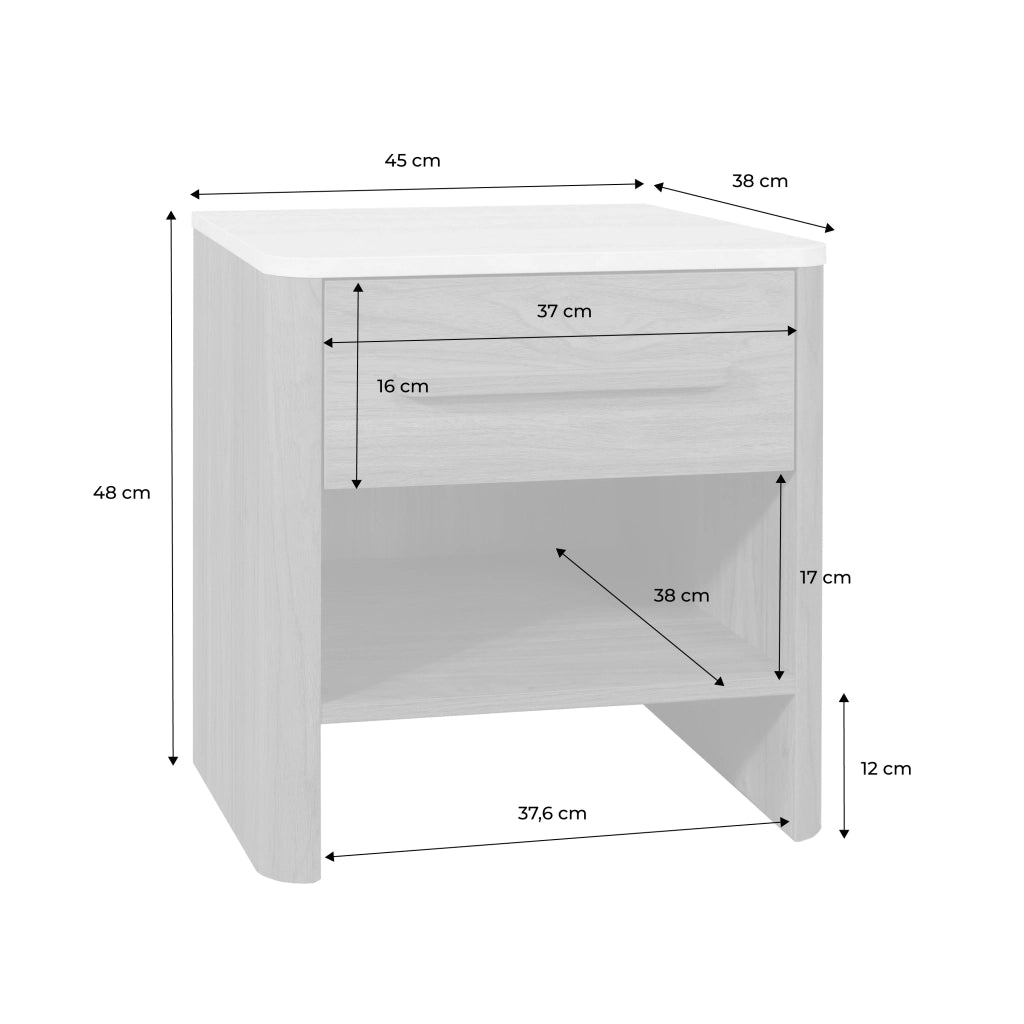 Comodino con decorazione in legno ed effetto travertino, 1 cassetto,
