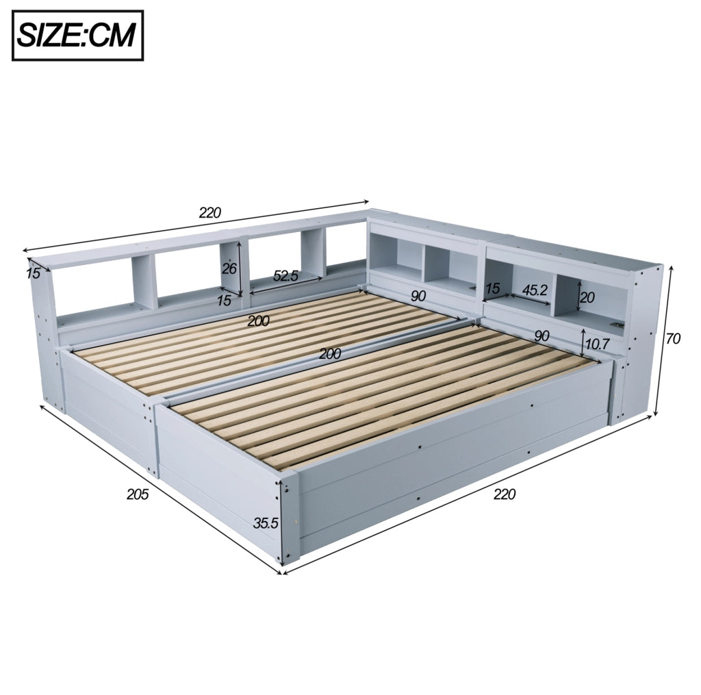 Letto multifunzionale 90/180x200 cm con LED, prese integrate e vani contenitivi