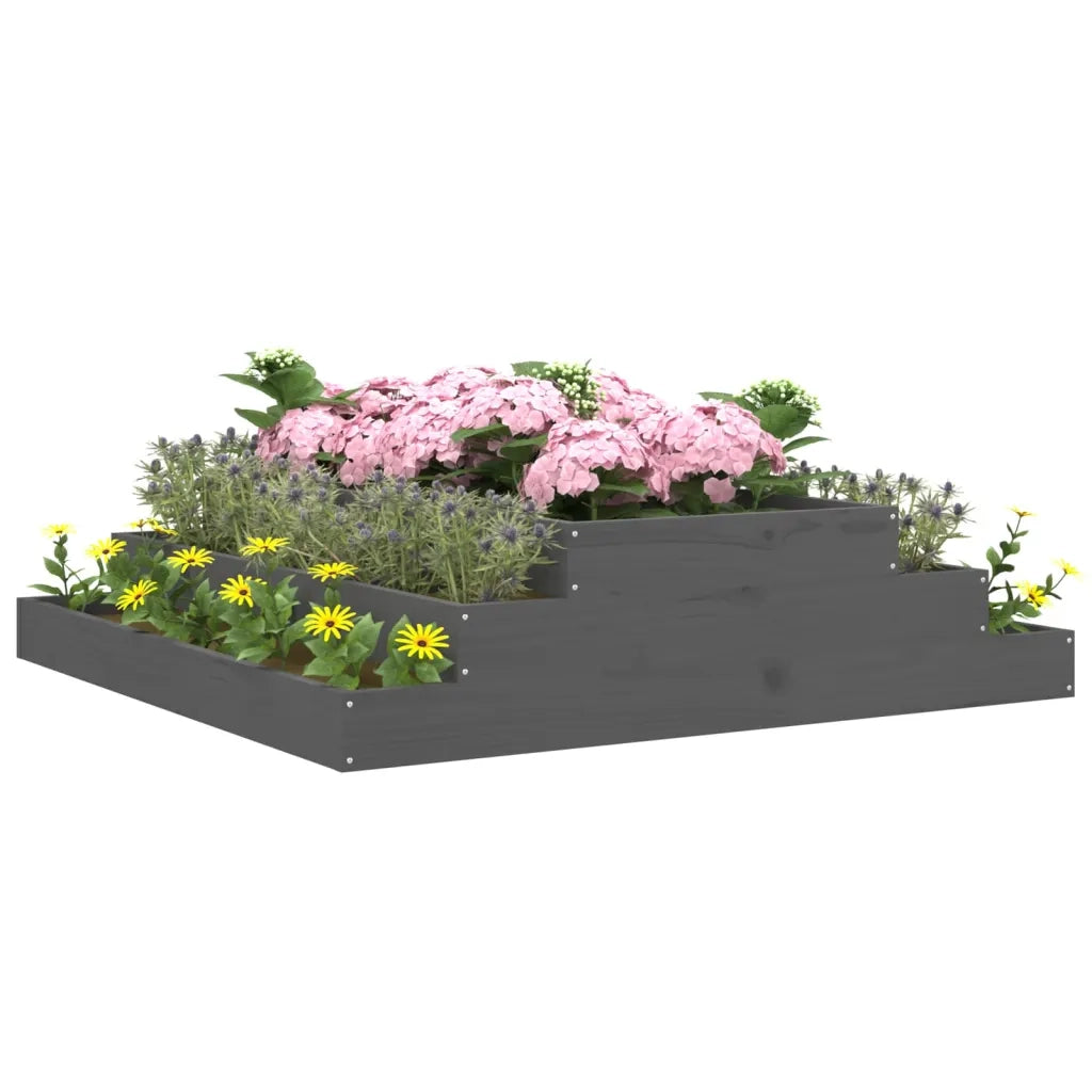 Fioriera Grigia 110x110x27 cm in Legno Massello di Pino 823901