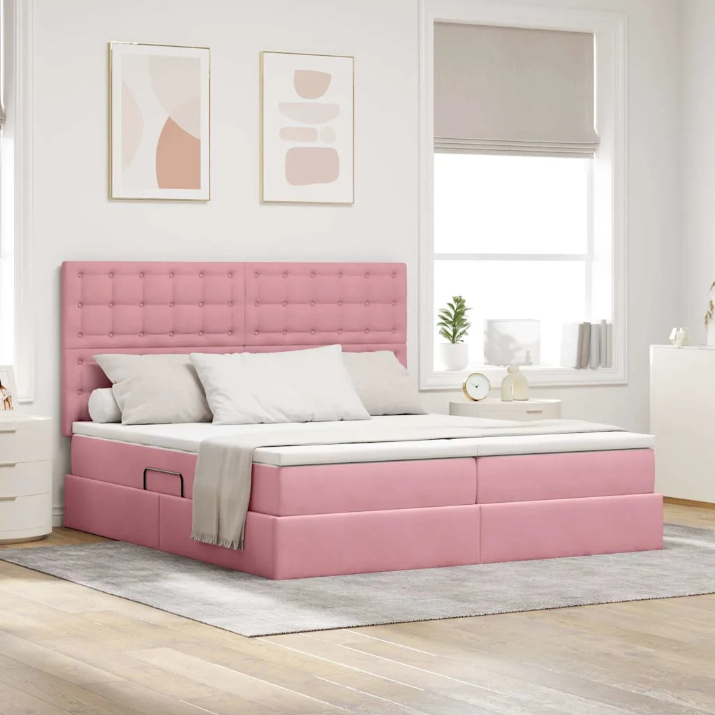 Letto con Contenitore con materasso Rosa 180 x 200 cm Velluto
