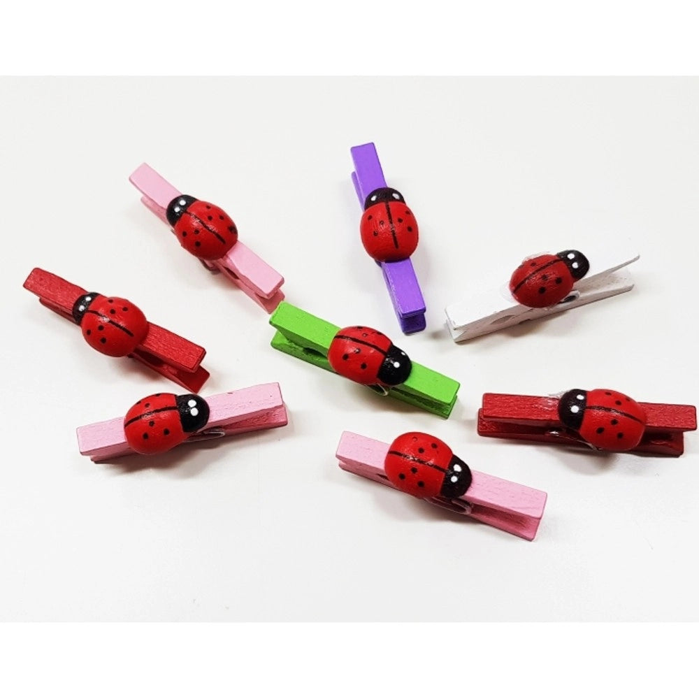 Trade Shop - 24 Molletta Mollettina 2.5mm Coccinella In Legno Colorate Bomboniere Compleanno -