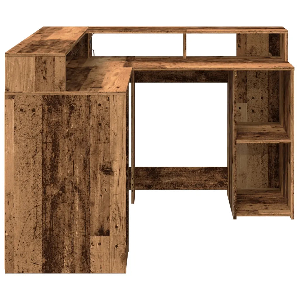 Scrivania con Luci LED Legno Antico 130x130x91 cm in Truciolato 3309454