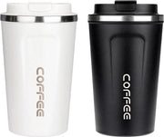 Due contenitori per viaggio, 380 ml, acciaio inossidabile, impermeabile, bianco/nero
