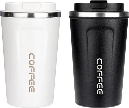 Due contenitori per viaggio, 380 ml, acciaio inossidabile, impermeabile, bianco/nero