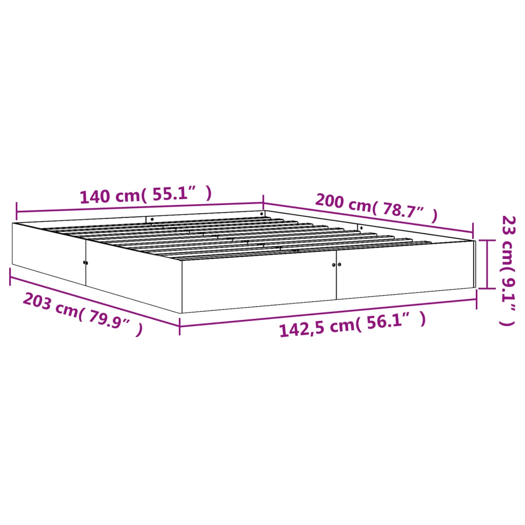 Letto matrimoniale | Letto per adulti | Giroletto senza Materasso Marrone Cera 140x200cm Massello Pino