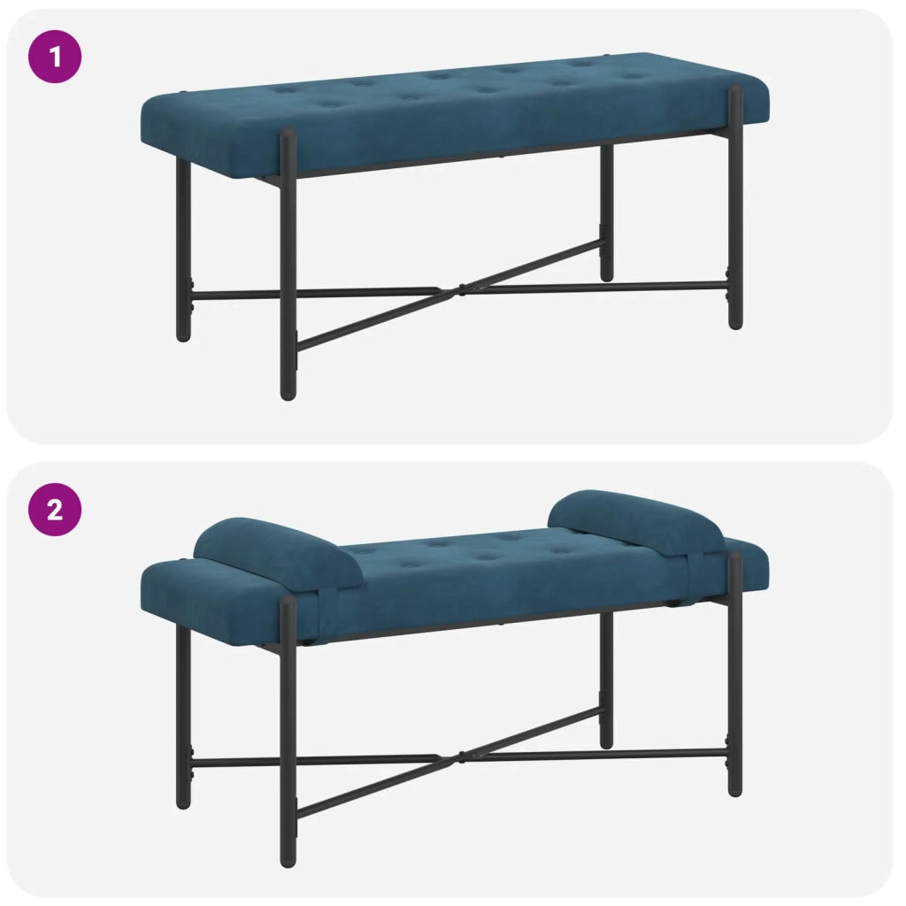 Panchina con bottoni e cuscini Blu 110 x 40 x 46 cm Velluto 42038394