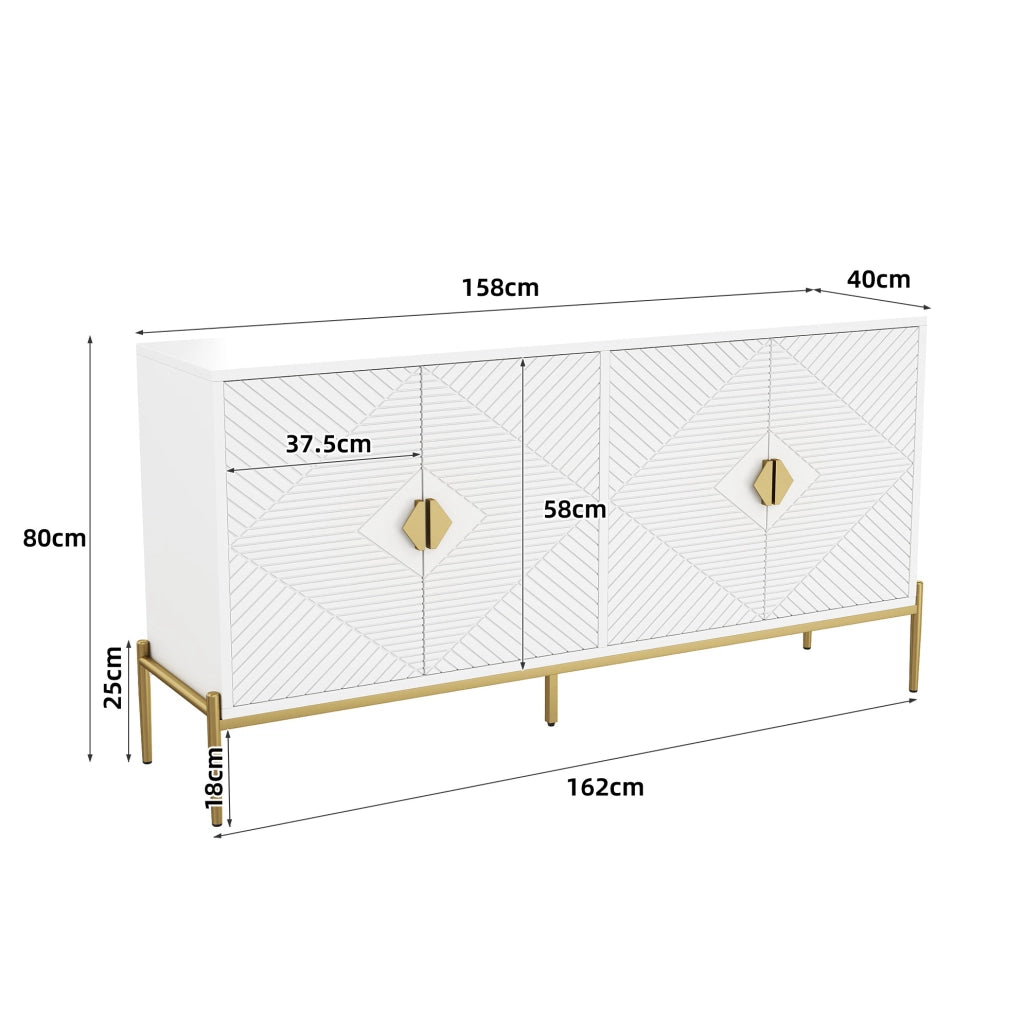 Sideboard bianco 4 ante geometriche 162x40x80 cm