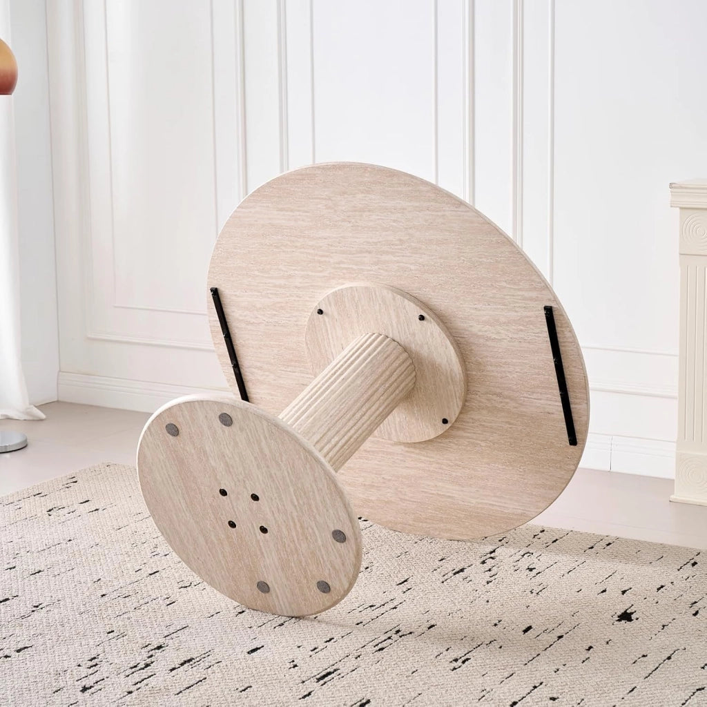 GrandCA HOME Tavolo da Pranzo Rotondo Moderno e Semplice, in Similtravertino Giallo, Diametro 115 cm, può Ospitare da 4 a 6 Persone