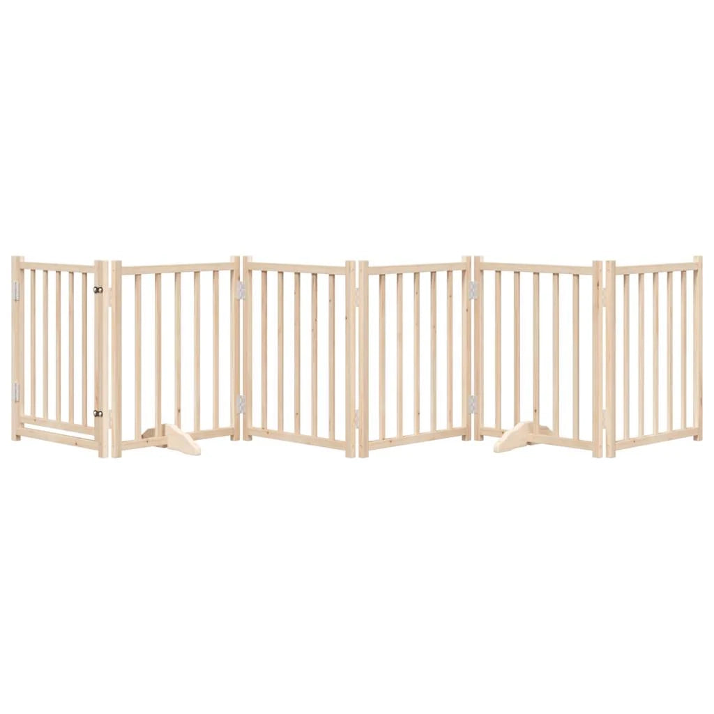 Cancelletto di sicurezza per cani con porta 6 pannelli legno massello di abete marrone 02_0023327