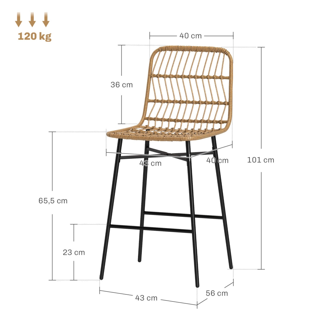 Sgabelli da Bar con Schienale e Seduta in Rattan ¨C zephmum ¨C Marrone
