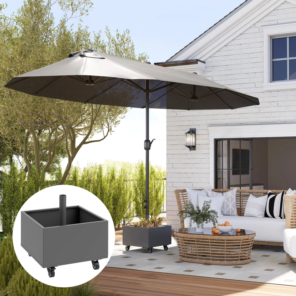 Supporto Parasol 2 in 1 con Ruote e Fioriera ¨C Zephmum ¨C Grigio Scuro 50x50x46 cm