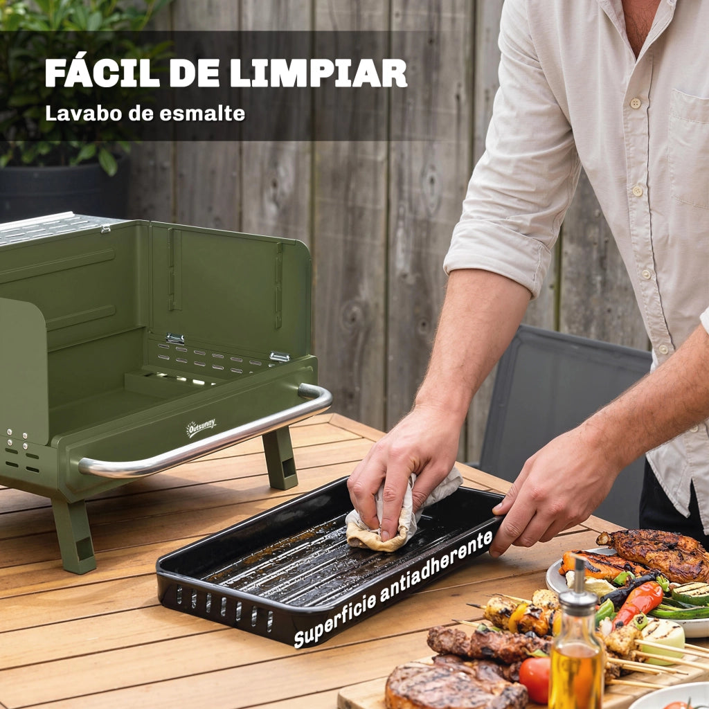 Barbecue a Carbone Pieghevole ¨C zephmum ¨C Verde 52x37x31.8 cm con Griglia Regolabile