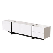 Mobile TV con 3 Ante e 2 Cassetti; Bianco Lucido con Piedini Neri; Soggiorno; 190??35??45 cm; Pannello Truciolare