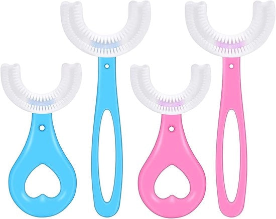 Set di 4 Spazzolini per Denti per Bambini a 360 Gradi a forma di U con Bende di Gomma per la Curazione della Bocca in Silicone morbido per la Pulizia per Età 2-12 anni