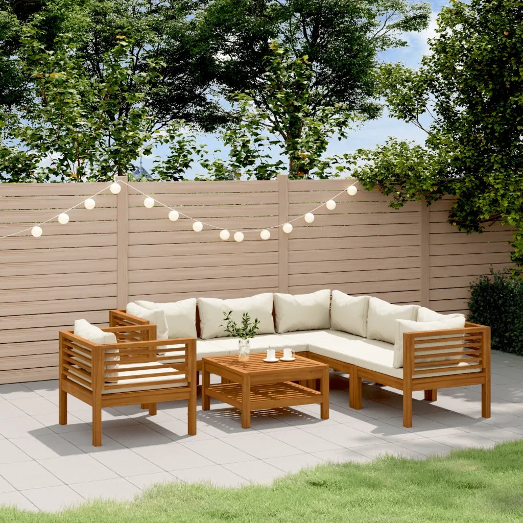 Set Divani da Giardino 7 pz con Cuscini Crema in Legno Acacia 3086938