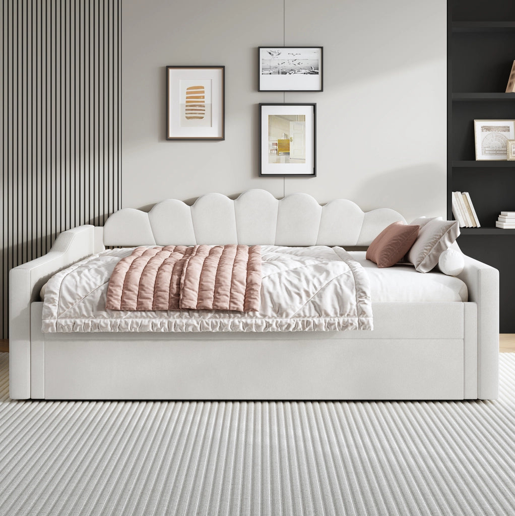 Letto da giorno 140x200 cm con letto estraibile e LED; beige