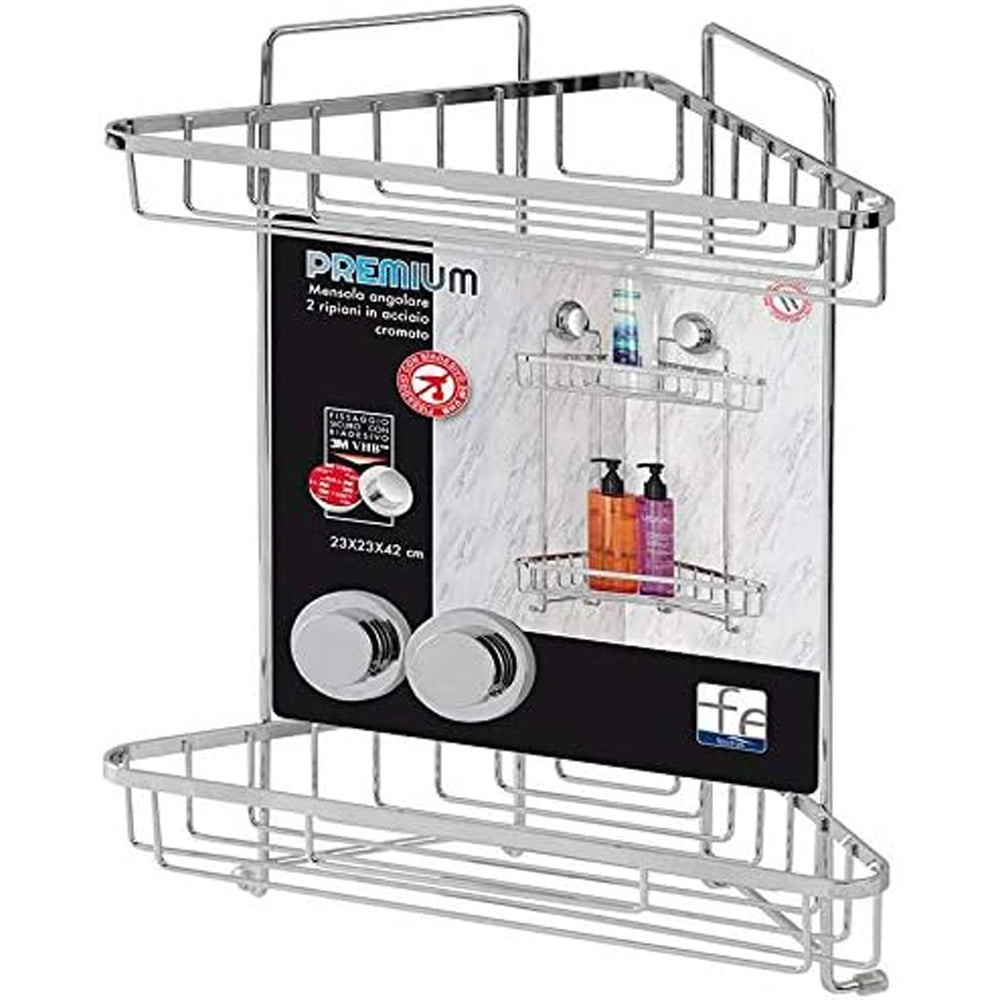 MENSOLA ANGOLARE DOCCIA 2 RIPIANI IN ACCIAIO DOPPIO FISSAGGIO L23 x P23 x H42 cm FERIDRAS