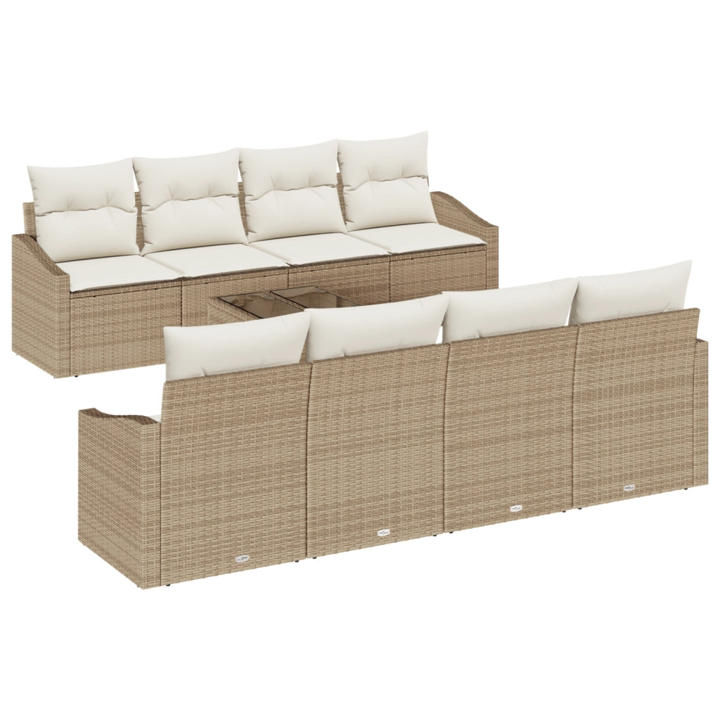 Set di divani da giardino 7 pezzi con cuscini Beige Polyrattan