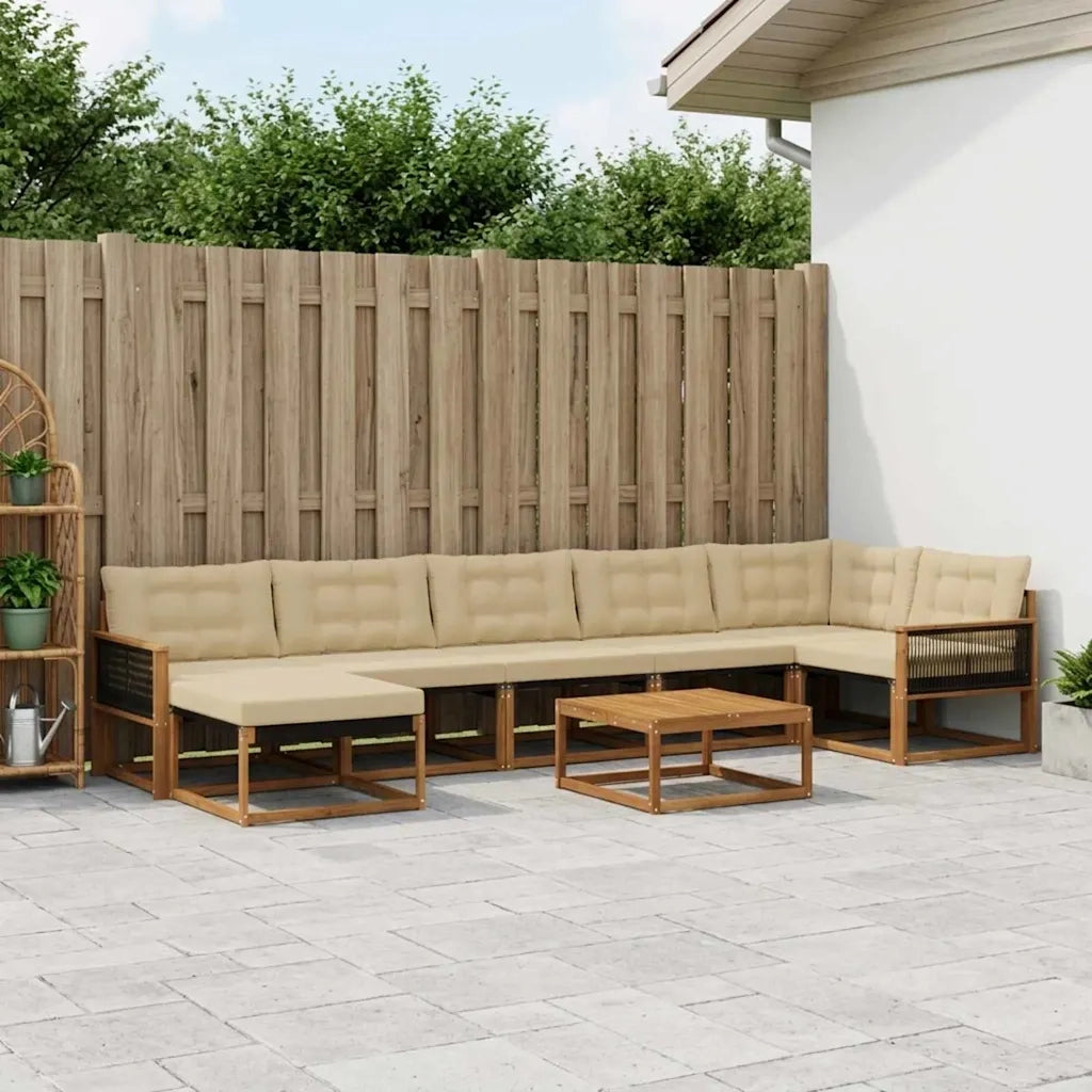Set di divani da esterno con cuscino 8 pcs Naturale e Beige