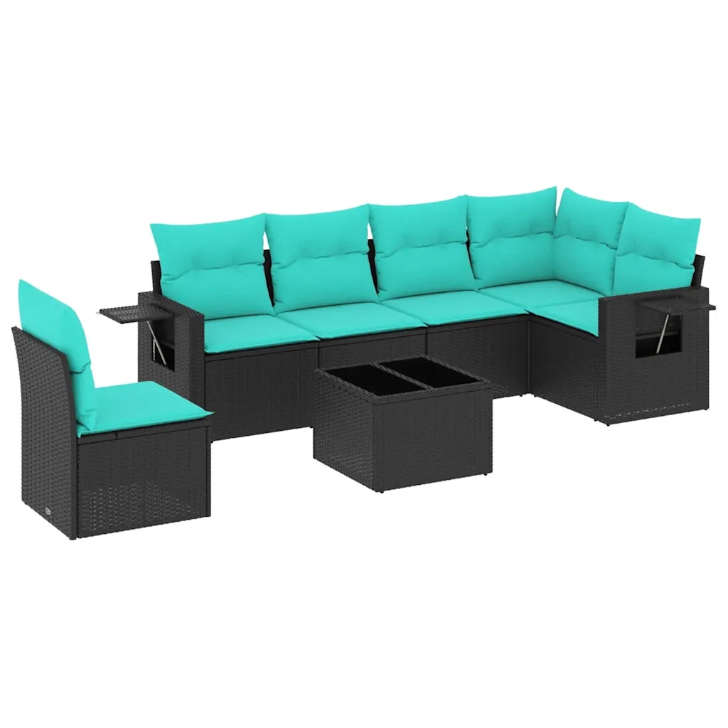 Set Divani da Giardino 7 pz con Cuscini Nero in Polyrattan 3220236