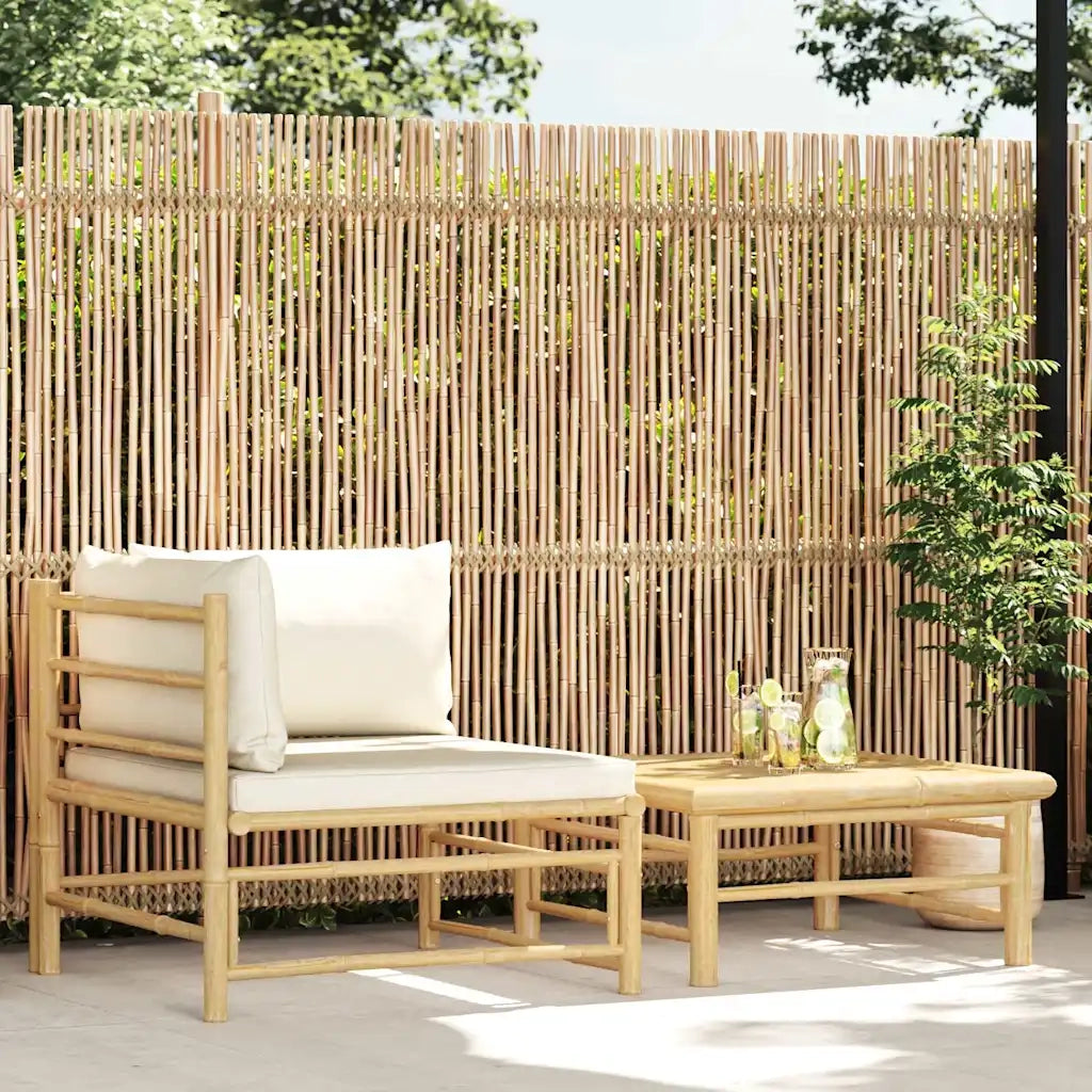 Salotto da Giardino-Set Divani da Giardino 2 pz con Cuscini Bianco Crema in Bamb¨´ 604948