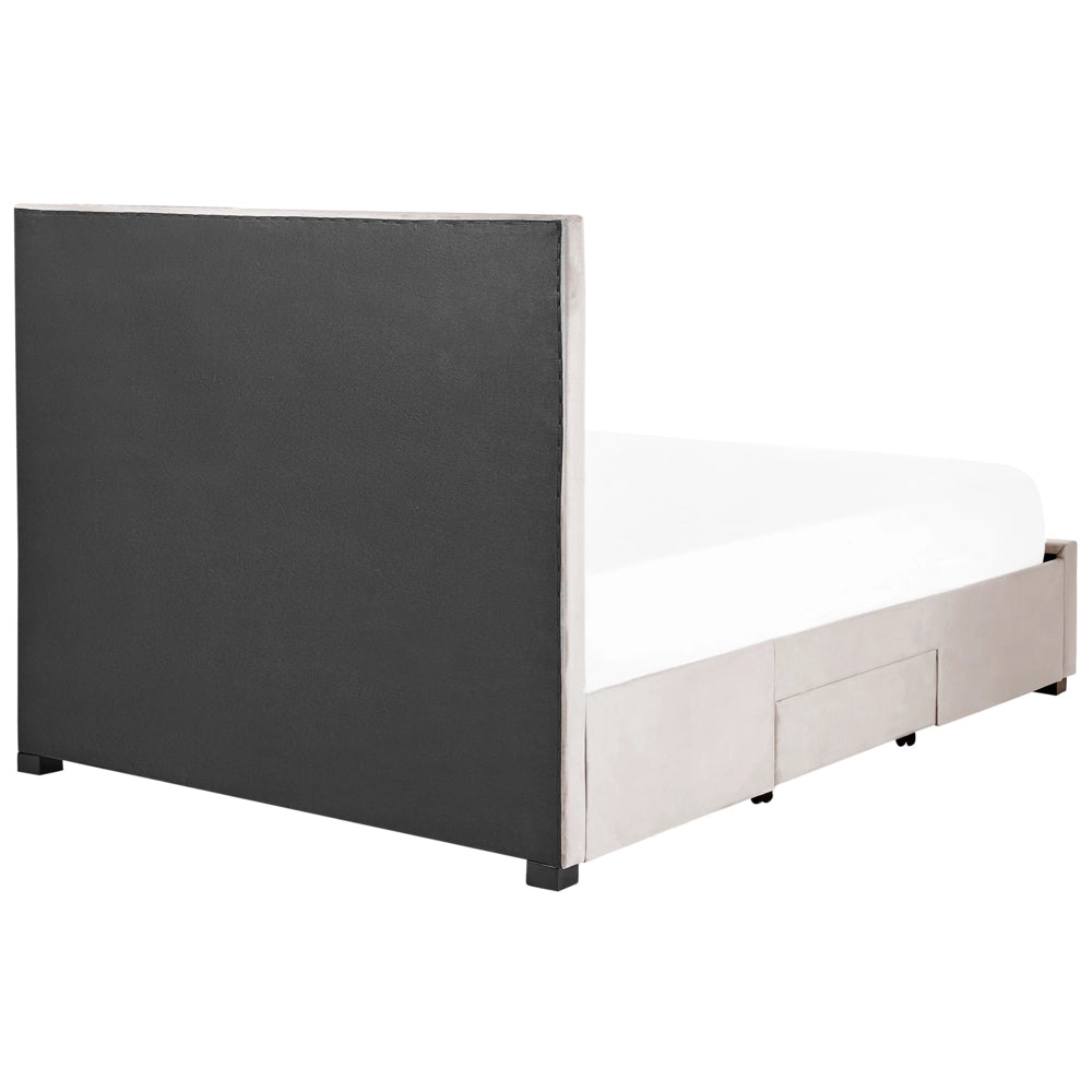 Letto contenitore tappezzeria in velluto beige 140 x 200 cm trapuntato testiera alta cassetti Glam Design