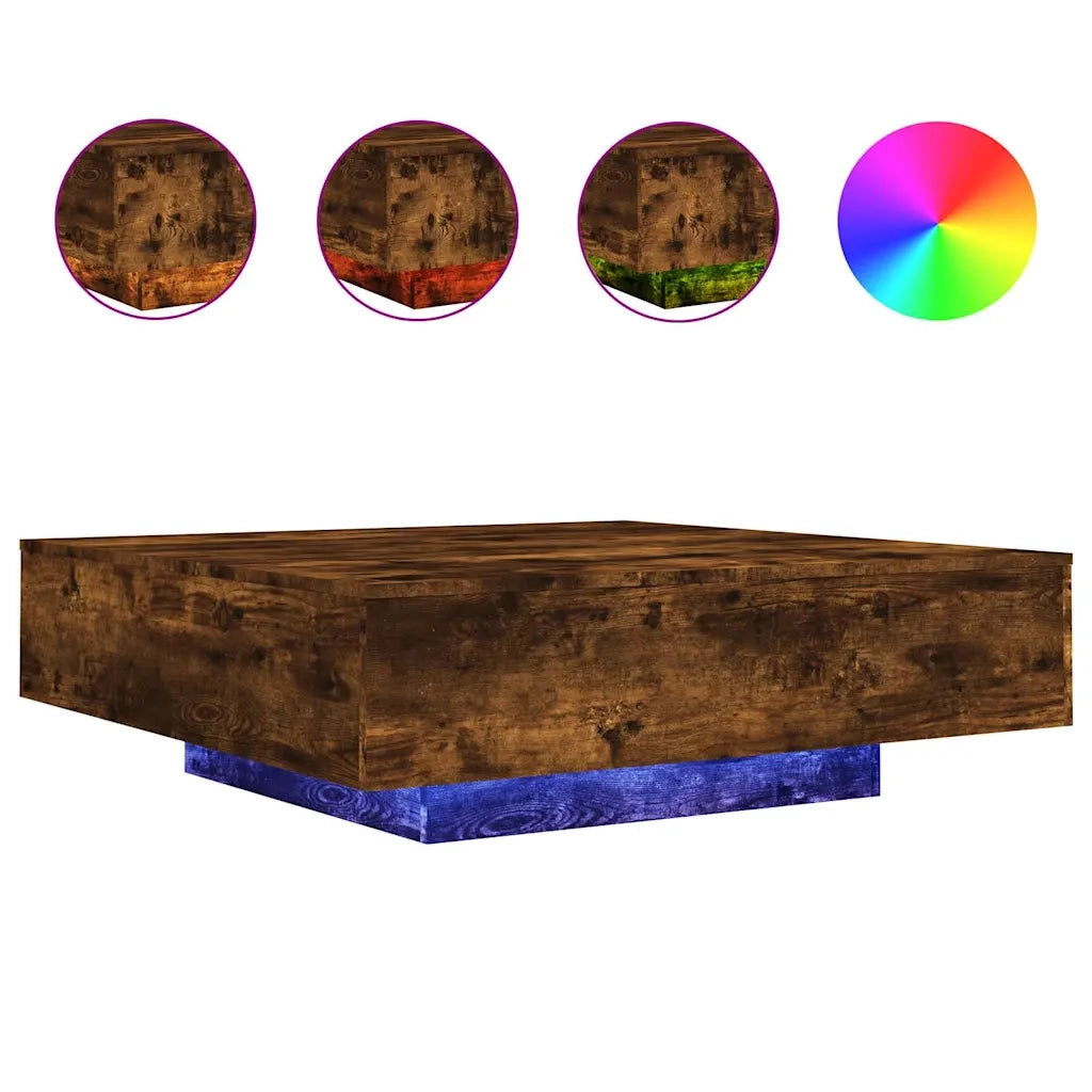 Tavolino da salotto | Tavolino da caff¨¨ | Tavolino da Soggiorno con Luci LED Rovere Fumo 100x100x31 cm