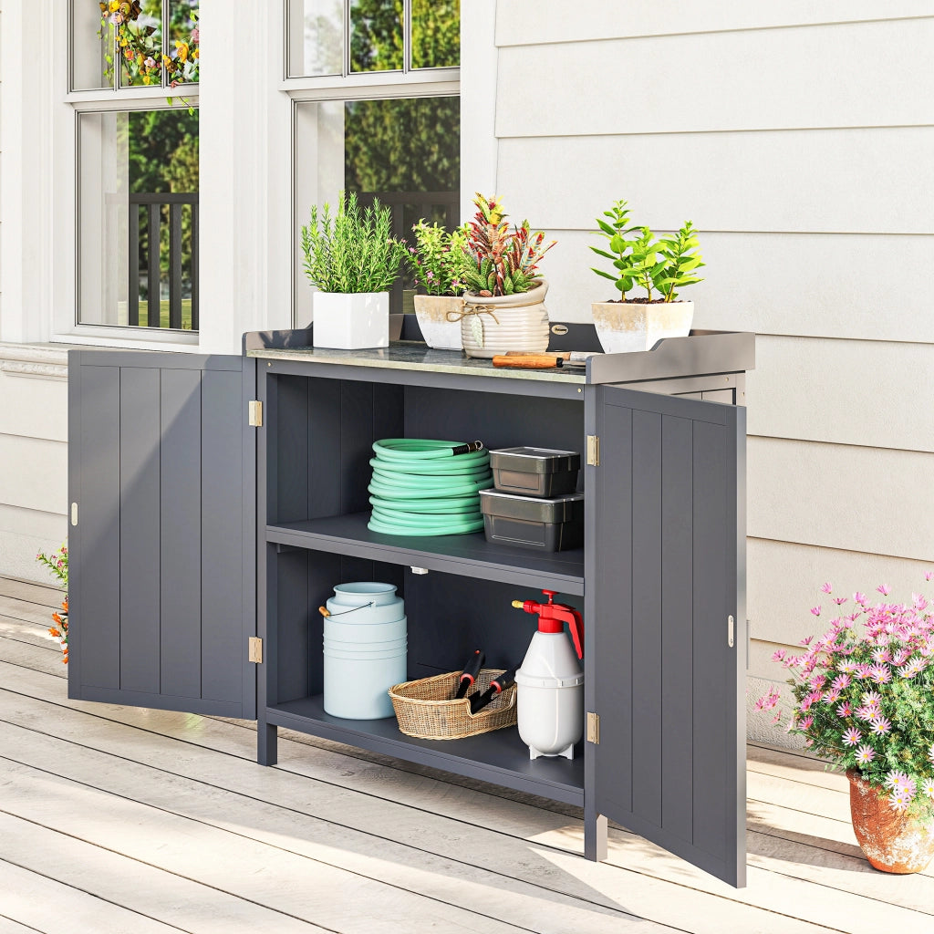 Armadietto da Giardino in Legno con 2 Ripiani ¨C Zephmum ¨C Grigio 98x48x95.5 cm