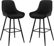 Due Designer Sedili Bar con Schienale in Velluto con Poggiatesta - Supporto alle Gambe - Struttura in Metallo - Altezza del Sedile 71 cm - Per Cucina, Bar o Bistro - Moderno e Comfortevole - Nero