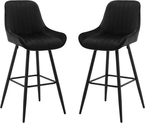Due Designer Sedili Bar con Schienale in Velluto con Poggiatesta - Supporto alle Gambe - Struttura in Metallo - Altezza del Sedile 71 cm - Per Cucina, Bar o Bistro - Moderno e Comfortevole - Nero
