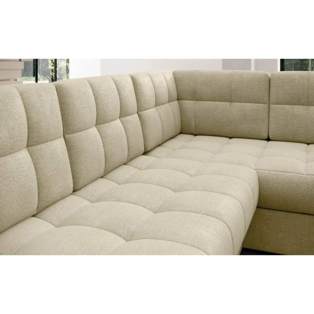 Divano angolare convertibile MONTEZA beige sinistro 299 cm con contenitore e letto