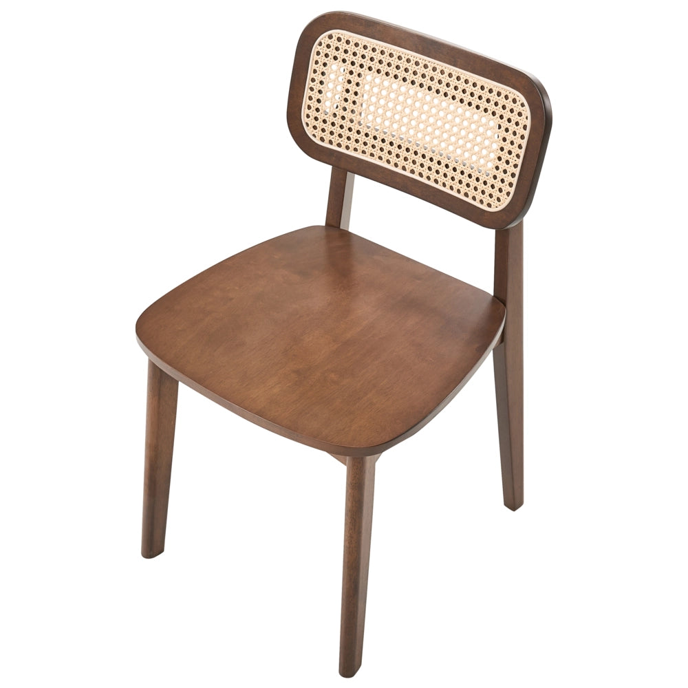 Set di 2 sedie da pranzo con struttura in legno di gomma marrone e schienale in rattan marrone chiaro senza braccioli design retrò