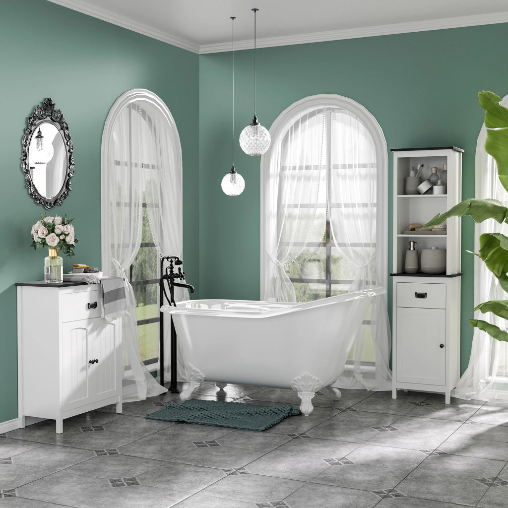 Mobile da Bagno con Cassetto e Ripiano ¨C Zephmum ¨C Bianco 60x30x80 cm