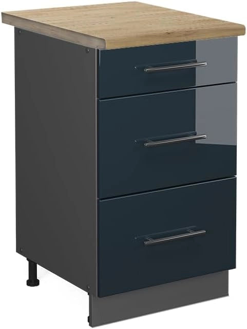 Mobiletto base per cucina Fame-Line, Blu scuro lucido, 50 cm, PL Rovere, per la combinazione con altri moduli della serie Fame-Line