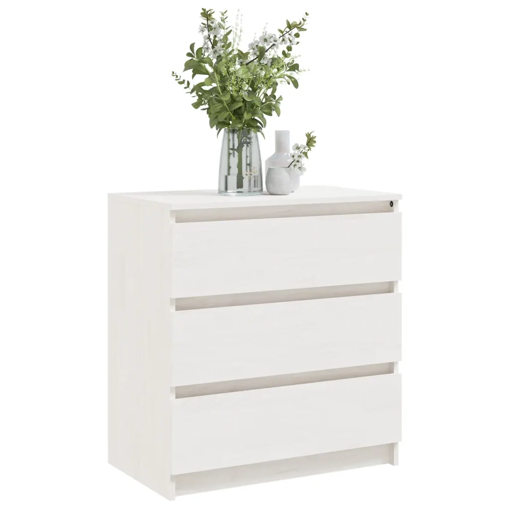 Comodino-Tavolino da notte Bianco 60x36x64 cm in Legno Massello di Pino