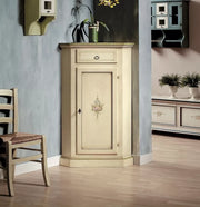 Mobile angolo in legno 1 porta 1 cassetto arte povera laccato avorio l.54 x 54 h.130 - Mobili 2G