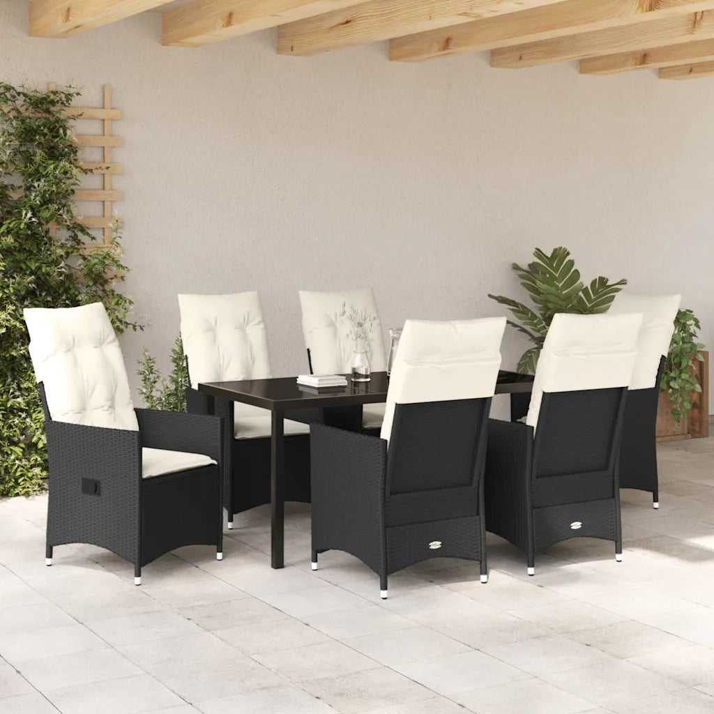 Set da Pranzo per Giardino con cuscino 7 pcs Nero polyrattan 3379538