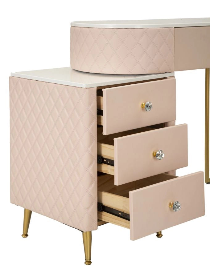 Toeletta Sharon Rosa con Puff 120x40x75 cm in Pino e MDF e Metallo e Plastica