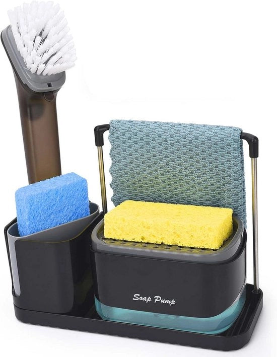 Dispensatore di Sapone per la Cucina Nero con Organizzatore per il Gootsteen e Porta Spugne