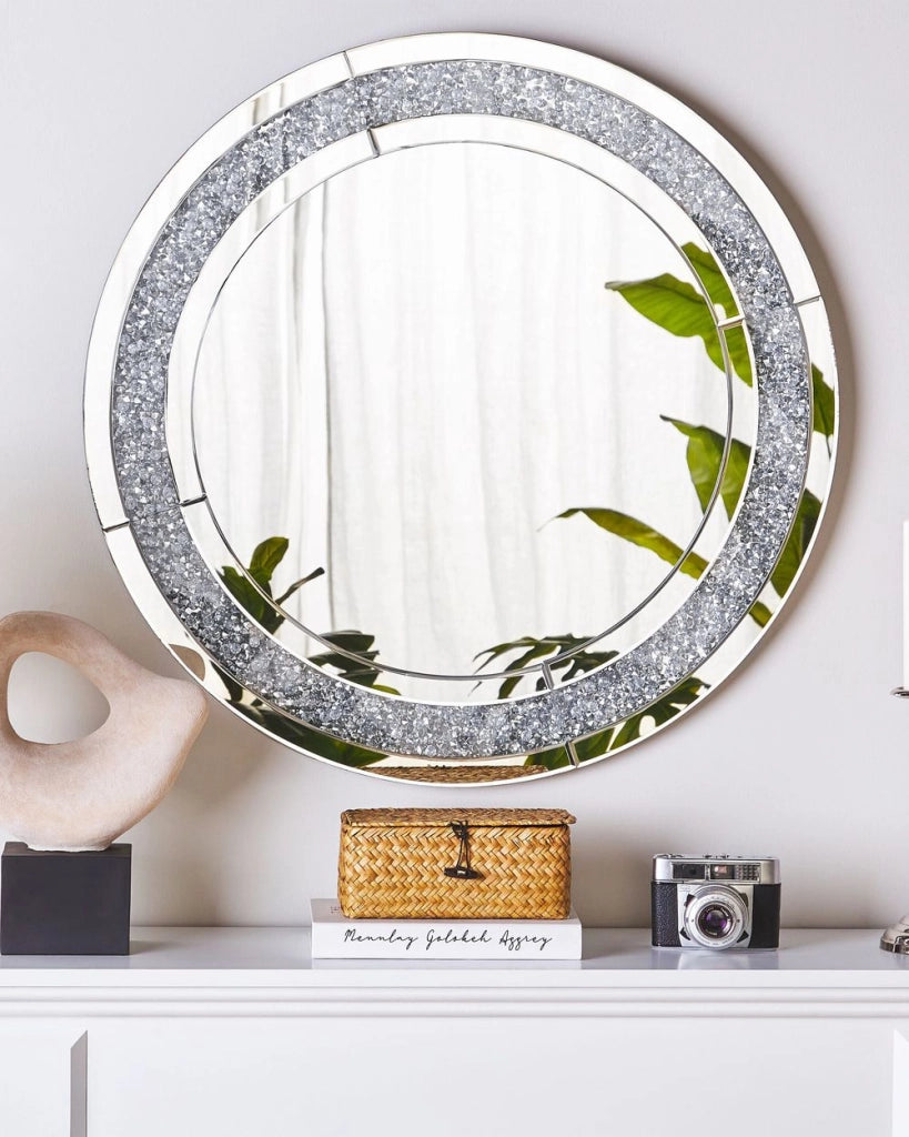 Specchio da parete in argento tondo 70 cm moderno glamour soggiorno camera da letto decorazione
