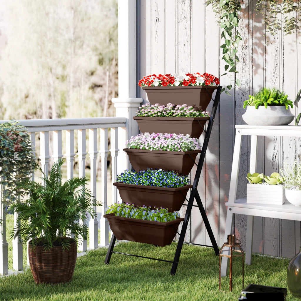 Supporto Piante 5 Livelli con 5 Vasi ¨C zephmum ¨C Nero 55x63x120 cm